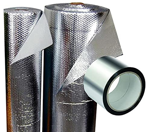 Aislante Térmico Reflexivo de Aluminio (35 x 0,6 m) + Cinta Aluminio (45m) - Aislamiento de cajas de persianas, radiadores, paredes, techos, caravanas, campers, garajes