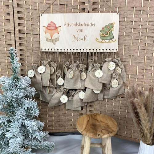 Personalisierter Adventskalender I Adventskalender Holz I Adventskalender zum befüllen I Weihnachtszug I Adventskalender DIY Weihnachtsdeko Fuchs Schlitten