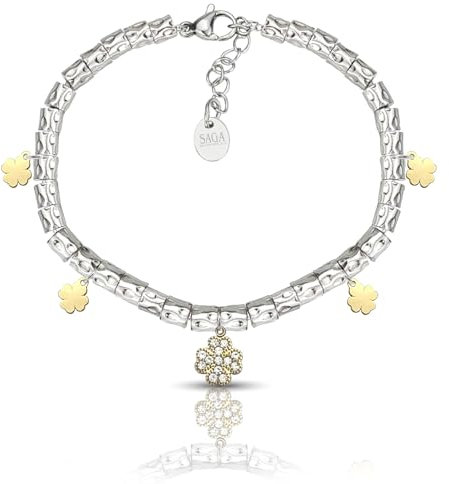 SAGA GIOIELLI® Damen-Armband mit gehämmerten Nuggets aus Stahl, verschiedene Anhänger, 19 centimeters, Legierter Stahl