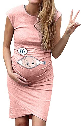 Cappotti Da Donna Primavera Estate Donne Maternità Senza Maniche Girocollo Cartone Animato Modello Serbatoio Vestito Gravidanza Casual Abiti Premaman Per Servizio Fotografico, Colore: rosa., M