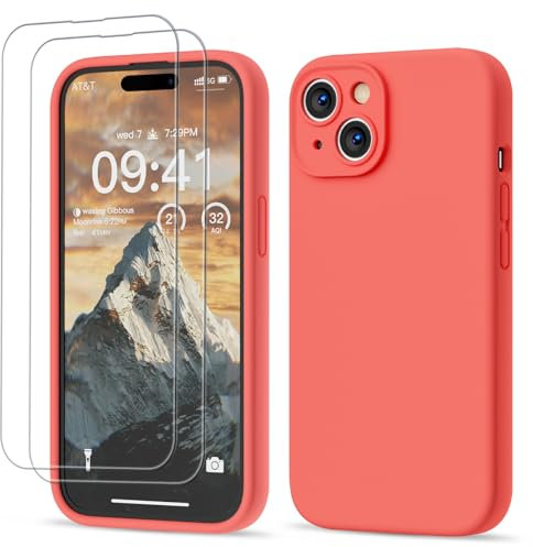 GOODVISH for iPhone 15 Case Silicone, [2X Screen Protectors], Sweet Apricot