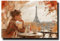 Leinwandbild Coffee in Paris 80 x 120 cm (AUFHÄNGFERTIG) – Romantischer Blick vom Balkon auf den Eiffelturm – Dekoratives Wandbild in Brauntönen für stilvolles Wohnambiente