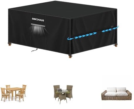 SIMPHAUS Abdeckung für Gartenmöbel wasserdichte Schutzhülle Anti-UV Abdeckplane für Gartentische Terrassenmöbel,Regenschutz Abdeckhaube Gartenmöbel Schwerlast 420D Oxford Gewebe 120x90x74cm