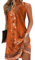 Yeenily Damen Bohemian Ärmellos Kleid V-Ausschnitt Blumenmuster Tunikakleider A Linien Lose Lässiges MiniKleid Freizeitkleid（Ärmellos Orange，XXL