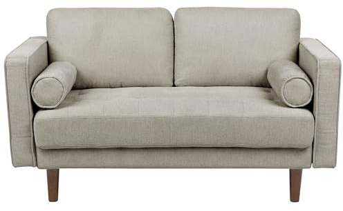 Beliani 2-Sitzer Sofa Stoff Taupe Holzbeine Dicke Sitzkissen schmale Armlehnen Nurmo