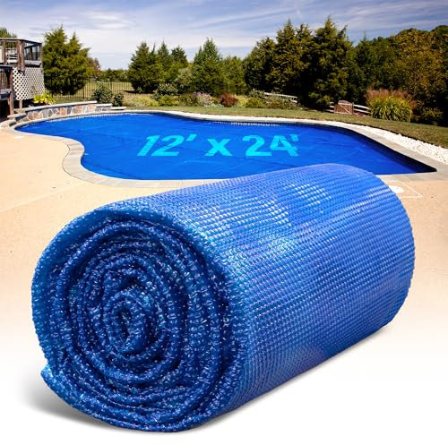 Solar Pool Cover for Inground and Above Ground Pools - 12' x 24' Rectangle 12 Mil Solar Blanket for Inground Pool, Blue