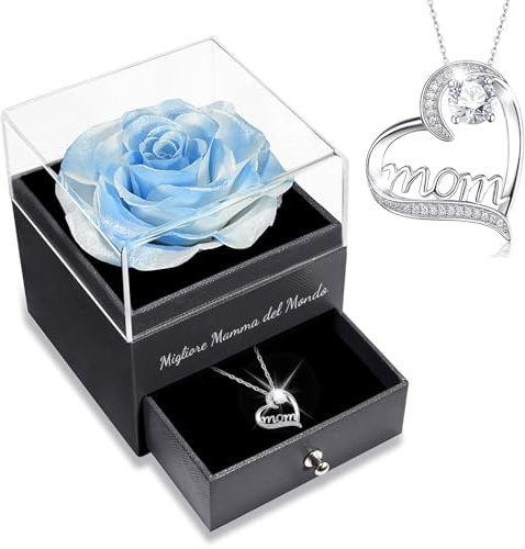 Sunia Rosa Stabilizzata Regalo Mamma Compleanno, Vera Rosa Eterna con Collana Argento 925 Donna, Migliore Mamma del Mondo, Regalo Donna Nonna Compleanno Natale San Valentino Anniversario