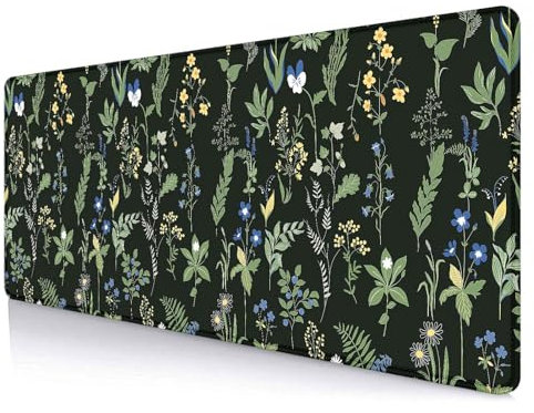 LTHAOGUO Flowers Leaf Desk Mat, Dark Boho in Floral Gaming Mouse Pad, Rubber Base XL Large Deskmat for Computer Laptop, Long Mat Desk Accessory Decor Gift, 31.5 X 11.8 Inch - Floral Dark Green
