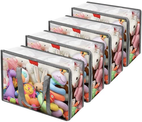 Vieshful 4 Pack Clear Clothes Storage Bag, 40L Zippered Closet Organizer, Plastic Storage Containers Moving bags for Comforter, Blanket, Bedding, Duvet, Toys