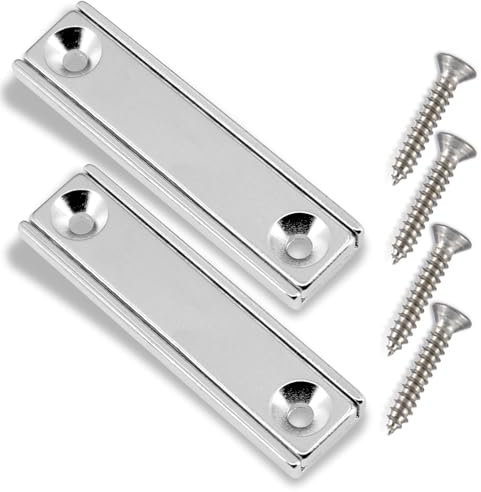 Neodym Magnete 50mm Magnetleisten - Manget 20Kg Stark mit Loch Bohrung Senkung für M3 Schrauben - Magnetquader mit Loch zum Anschrauben [2 Leisten + 4 Schrauben]