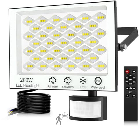 Viugreum 200W LED Strahler 6500K Aussenleuchte mit Bewegungsmelder 20000lm Scheinwerfer Außen Kaltweiss Fluter IP66 Wasserdicht Außenstrahler für Garten, Innenhöfe, Garage