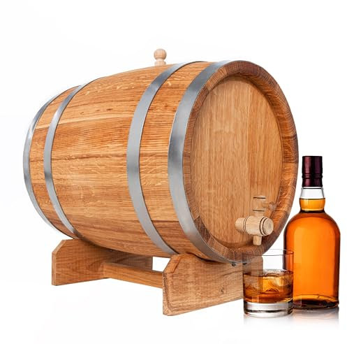 Bonanza Wood Tonneau en Bois 30L - Tonneau en Chêne Pour le Whisky, Le Vin et D'autres Alcools - Distributeur Vin et de Whisky Avec un Robinet en Bois - Il Vieillit L'alcool