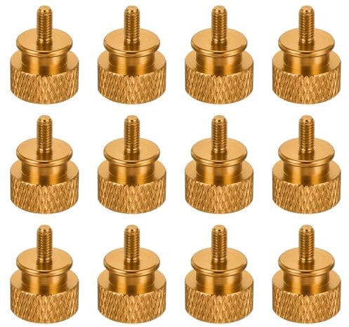 sourcing map 12pcs M3x6mm Knurled Thumb Screw Computer Case Threaded Hand Tighten Screws Aluminum Alloy for PC Case, Gold