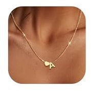 LOLIAS Gold Initial Heart Necklace for Women - Stainless Steel Letter Pendant with Tiny Heart - Personalized Jewelry Girls Gifts