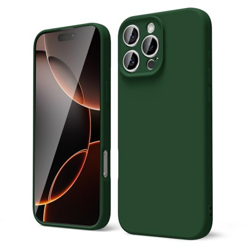 oakxco for iPhone 16 Pro Case Liquid Silicone, Soft Rubber Gel Elegant Aesthetic Basic Simple Cover, Cute Thin Slim TPU Matte Solid Color Plain Smooth Case for Women Men Boy, Dark Green