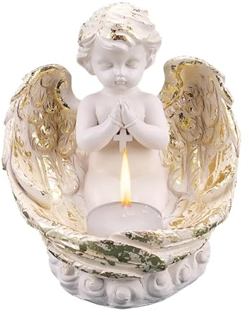 FIYSON Ángel candelabro con figuras de ángel orando, escultura, figuras de ángel de resina, portavelas de Navidad, remembrance, adornos de mesa, para regalo de simpatía, decoración conmemorativa (b)