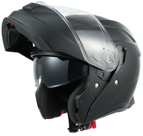 MY Motorrad Klapphelm Integralhelm 935 ,ECE 22.06 Zertifiziert Modular Helm mit Doppelvisier für Damen Herren (Mattschwarz, XL)