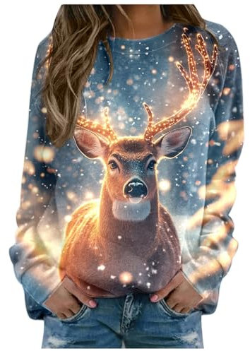 Hässliche Weihnachtspullover Damen Lustige Christmas Sweatjacke Lang Weihnachten Kleidung Kapuzenjacke Vintage Weihnachtskleider Dünne Jacke Blusen