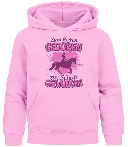 MoonWorks® Kinder Hoodie Mädchen Pferde Aufdruclk Spruch lustig Zum Reiten Geboren Mädchengeschenke rosa 164