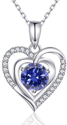 immobird Herzkette Damen Silber Dezember Geburtsstein Halskette mit Tansanit Zirkon Herz Anhänger 925 Silber Geschenk für Frauen Mädchen Tochter