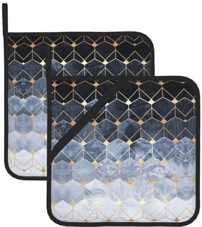 Blue Hexagons and Diamonds Quadratische isolierte Topfmatte (2-teiliges Set) Topfklemme Ofenhandschuhe zum Kochen und Backen