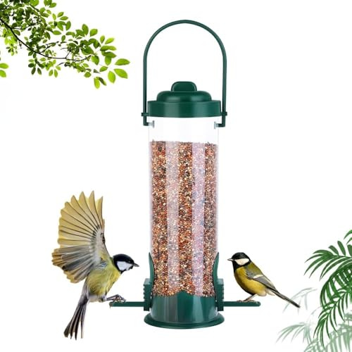 Udbrud Futtersäule, Vogelfutterspender mit 2 Futterständern Körner Futtersäule Transparente Hängen Vogelhäuschen Körner Vogelfutterspender Kunststoff für Vögel Garden