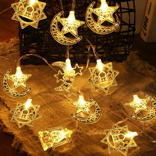 ACAREY Ramadan Lichterkette 3M 20 LED Ramadan Deko Lichterkette Innen Eid Mubarak Dekoration, Stern Mond Lichter Ramadan Deko Lichtervorhang Dekorationen für Zuhause Garten Geburtstag Party (2 Modi)