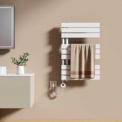 EMKE Scaldasalviette Elettrico con Termostato 76x50 cm, 400W Bianco, Scaldasalviette a Basso Consumo, Resistenza Riscaldante con Timer, Termoarredo Bagno, Scaldasalviette Elettrico Bagno