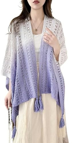 AQCQDQ Damen Weiche Schlichte Poncho Capes Retro Cardigans Pullover Frühling Sommer Herbst Gestrickt Dekorativ Umschlagtuch Schal Damen Schal Wickel Poncho Boho Häkel Cardigan Umhang