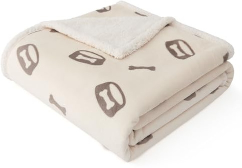 Bedsure Coperta Cane, Coperta per Cani Impermeabile, Coperta Divano, Gatto, Copertina Cane, Pile Singolo (63x73cm, Bianco Panna)