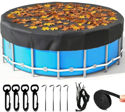 ROMIVO Bâche de Piscine Ronde Ø 432 pour piscines Ø370-427cm, Bâche de Piscine Ronde résistante aux intempéries/aux UV/à la poussière pour piscines Hors-Sol, avec Cordon de Serrage et Clous de Fond