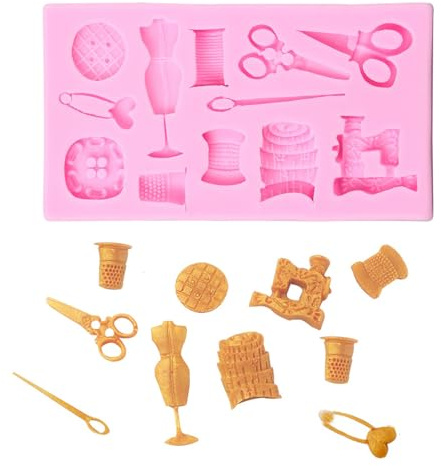 UR URLIFEHALL 2 Stk Nähwerkzeuge Silikonform Schere Knopf Nähmaschinenformen zum Backen von Kuchen, Gelee, Süßigkeiten, Pudding, Keksen, Seifenherstellung