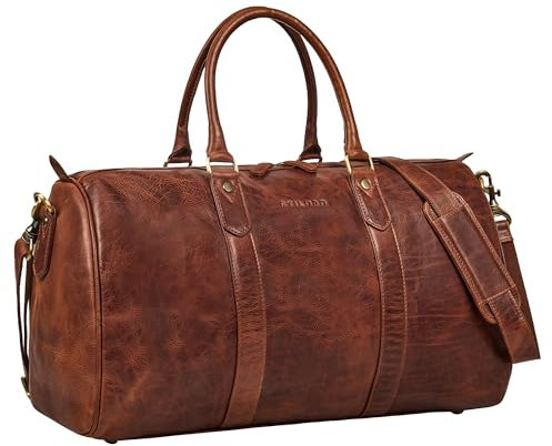 STILORD 'Santiago' Vintage Reisetasche Leder Herren & Damen Weekender zum Umhängen - Kleine Handgepäck Tasche Echtleder Sporttasche 28L Travel Bag für Kurztrip & Business, Farbe:Kara - Cognac