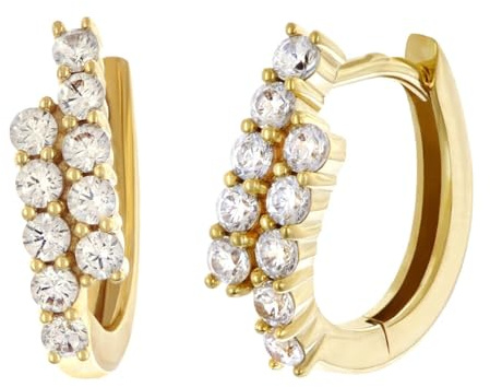 GLIZZ Damen-Ohrringe 333 Gold Klapp-Creolen Mit Zirkonias GL8354 | zauberhafter Ohrschmuck für Frauen, modisches Accessoire und edle Geschenkidee