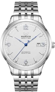marvin Automatikuhr Schweizer Uhrwerk Mechanische Luxusuhren für Herren mit Edelstahlarmband und Saphirglas-Zifferblatt, Leuchtzeiger und Leuchtindexen, 50 m wasserdicht