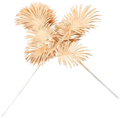 CVUTOVO 10 Pièces Plantes Dorées Simulées Guirlande De Feuilles De Palmier Soirée à Thème Jungle Feuilles Tropicales Dorées Fausses Plantes Tropicales Fausses Tiges De Fougère Plastique