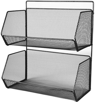 ZoeQide Wandkorb Metall – 2‑lagiger Wand Organizer ohne Bohren, Küchen & Bad Drahtkorb, Metall Wandregal 30×26×15 cm – für Obst, Gemüse, Shampoo & Kleinteile