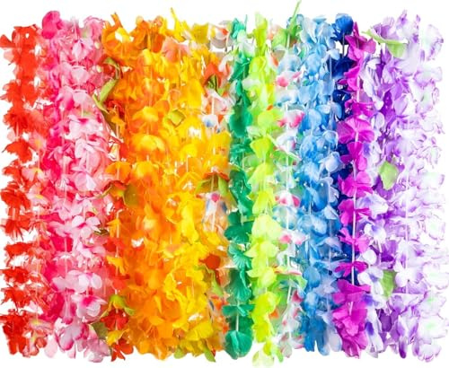 Kievano Hawaii Ketten 24 Stück – Bunte Blumengirlanden für Hawaii Party, Sommerparty & Festival Deko – Weich & Wiederverwendbar