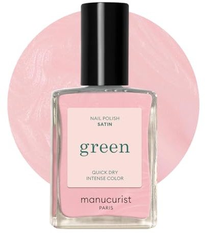 Manucurist Green Satin Pearly Pale Pink Natural Nail Polish | Long lasting nail polish and Quick dry nail varnish with classic manicure effect. Vegan, 9-free, plant-based, 15 ml