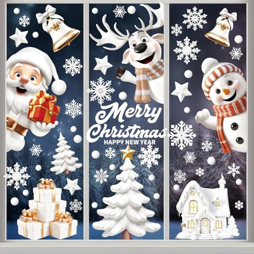 Pegatinas Navidad Ventanas Cristal, 9 Hojas Vinilos Navidad Reutilizable PVC, Doble Caras Pegatinas para Ventanas Electrostáticas, Decoración Navideña Adornos para Escaparates