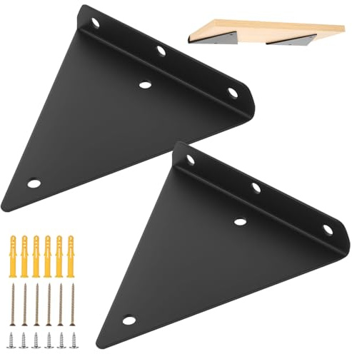 Lot de 2 supports d'étagère invisibles - Support mural triangulaire - Support d'étagère flottante - Support d'étagère murale invisible pour étagère de stockage, bibliothèque