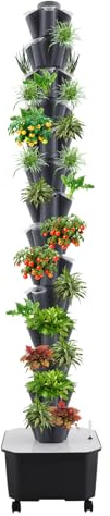Hydroponischer Turm, vertikaler Hydroponik-Garten-Anbauturm, erdloser Anbau, vertikaler Hydroponik-Gartenturm, mehrschichtige Pflanzturmausrüstung, 14-Layer 70 LöCher (Schwarz, Grau)