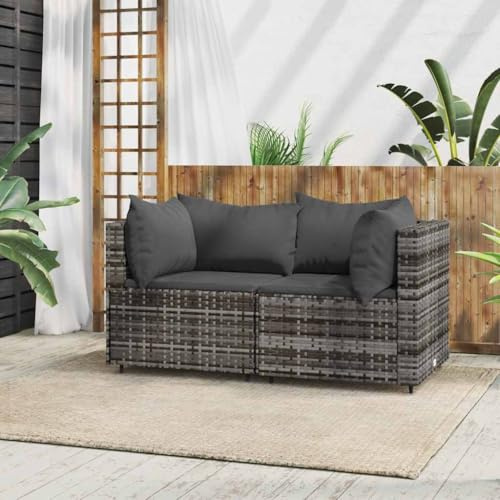 Frdhee Bettsofa Balkonmöbel, Garten-Ecksofas mit Kissen 2 STK. Grau Poly Rattan für Zuhause, Außen