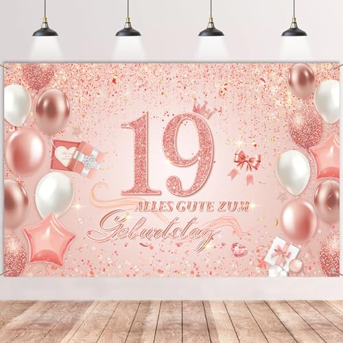 19. Geburtstag Deko Banner Mädchen Roségold - Alles Gute zum Geburtstag Hintergrund Banner, Große Geburtstagsbanner für 19 Jahre Geburtstagsdeko 180 x 110cm