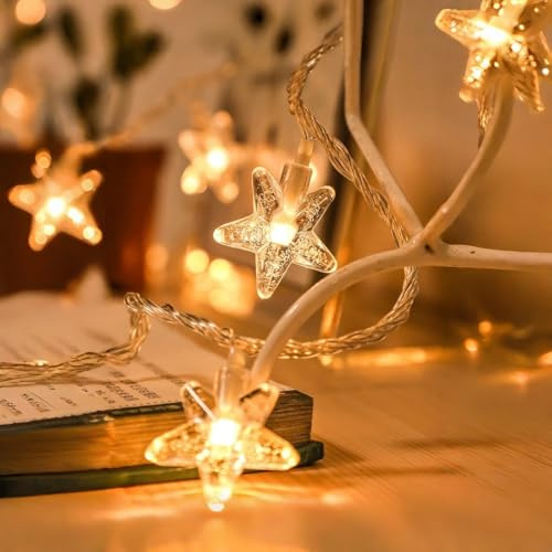 HHMTAKA Indoor String Fairy Lights Battery Operated 40 Warm White LED 6M Star Fairy String Lights Twinkle Lights for Bedroom,Christmas Decoration (Bubble Star)