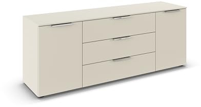 Rauch Möbel Flipp, Kommode, Farbe Beige, Breite 160 cm | Sideboard, 2-türig, 3 Schubladen, Soft-Close-Funktion, für Schlafzimmer, Gästezimmer, Wohnzimmer, Garderobe, Flur
