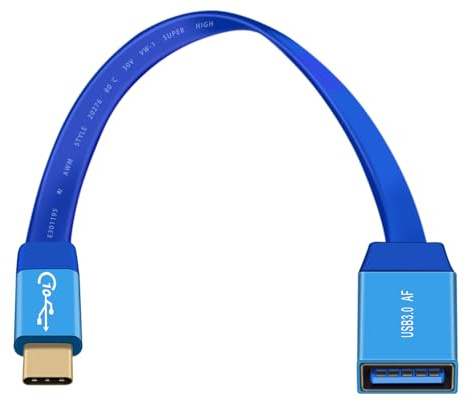 HuaLiSiJi Cavo OTG Type C a USB 3.0 10Gbps Piatto Cavo OTG USB C Adattatore Tipo C maschio a Type 3.0 Femmina per Telefoni Cellulari, Tablet, Flash (Blu, 0.2 m)