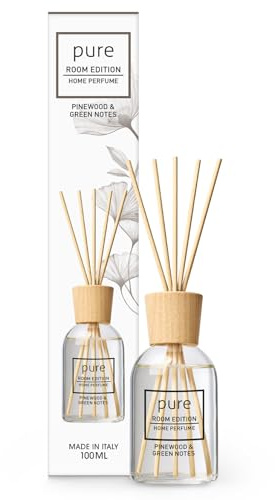 PURE ROOM EDITION 100ml Pinie & grüne Akzente Raumduft | natürliche Inhaltsstoffe, vegan & tierversuchsfrei, Bio-Alkohol, Diffuser mit Stäbchen hergestellt in Italien