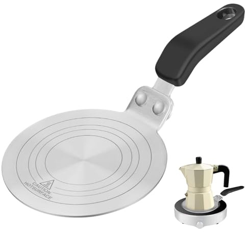 Induction Hob Converter Plate, 5 (13CM) Moka Pot Induction Plate | with Heat Insulation Handle, Stainless Steel Heat Diffuser Converter Disk for Milk Coffee Cookware, Home, RV, Camping