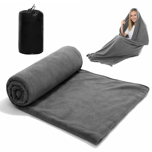 Schlafsack Fleece, 180×80cm Hüttenschlafsack Leicht und Warm, Schlafsack Inlett Warm, Tragbar mit Aufbewahrungsbeutel, Waschbar für Camping Reisen und Zuhause